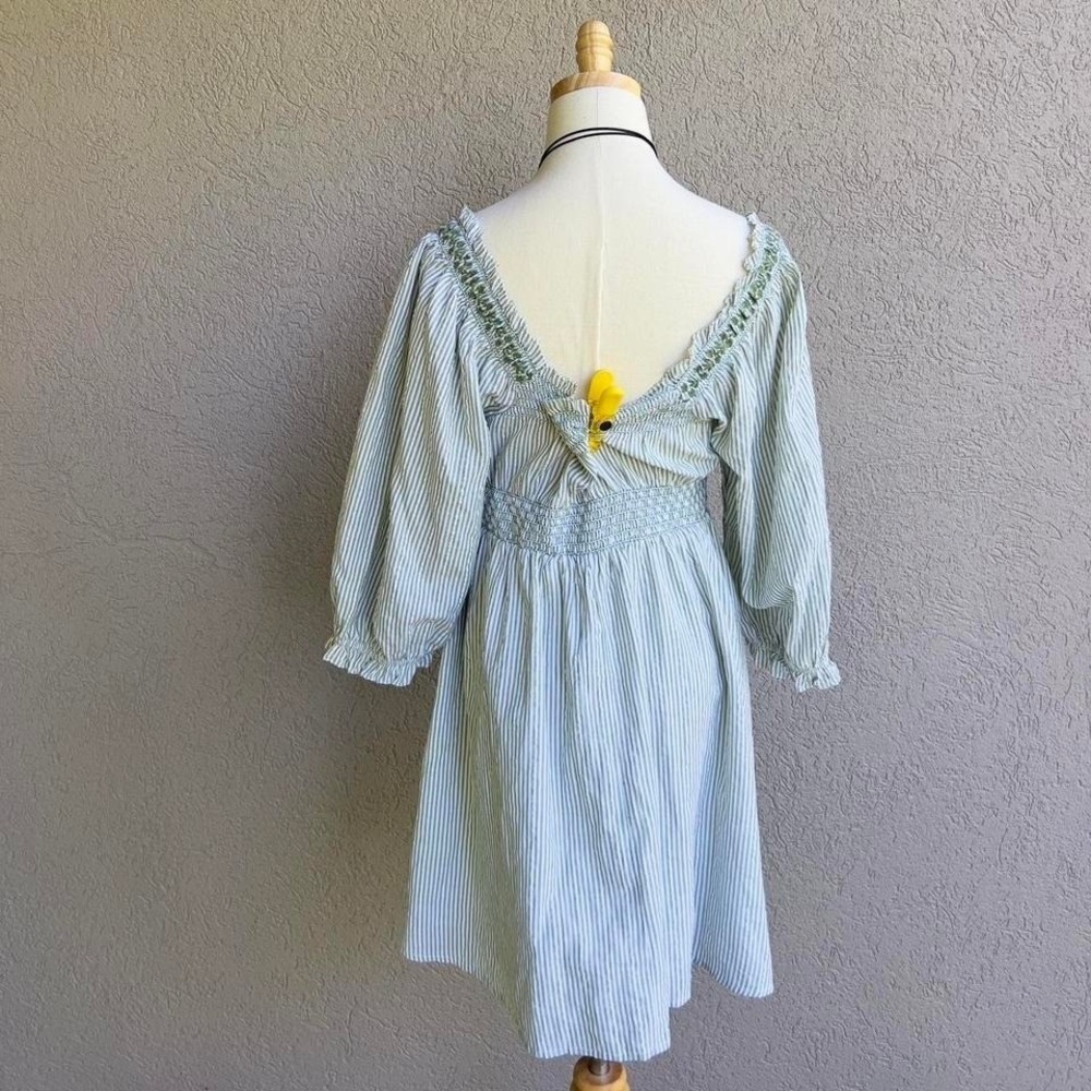 American Eagle Green Striped Long Sleeve Mini Dress Boho Cottagecore Sz Medium - Picture 6 of 8